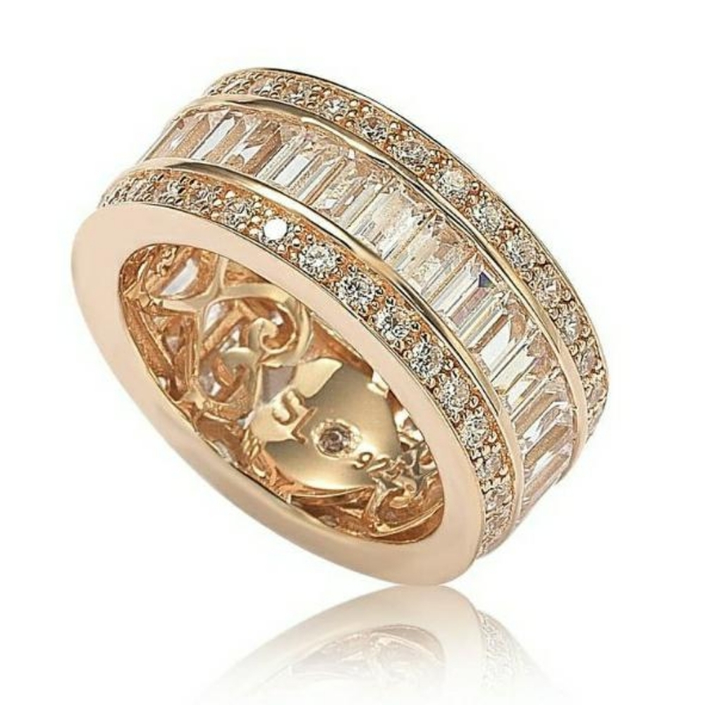 14K Rose Gold Plated Sterling Silver Baguette Cut - Picture 4 of 14